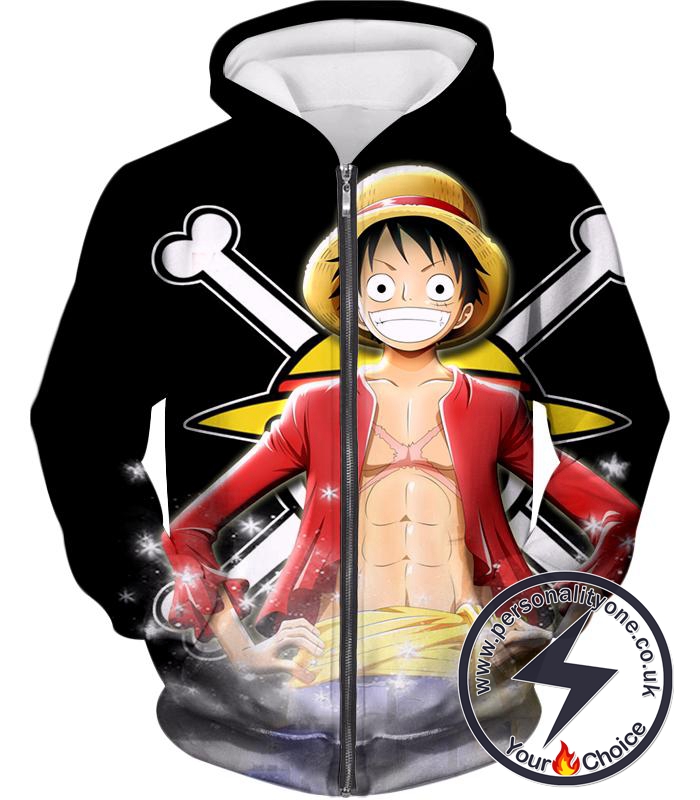 One Piece One Piece Straw Hat Pirates Monkey D Luffy Promo Black Zip Up Hoodie